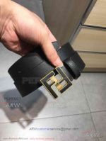 AAA Replica Fendi Gold And Black FF Logo Buckle Belt For Men - Black Leather